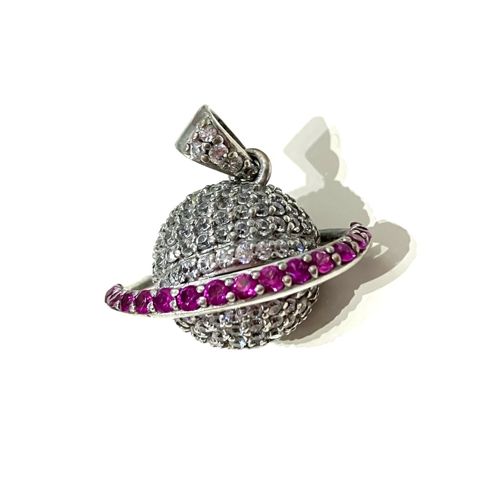 Silver Saturn Pave Pendant